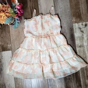 Greendog Cream Floral Butterfly Toddler Girl Tiered Ruffle Sundress Size 4/4T
